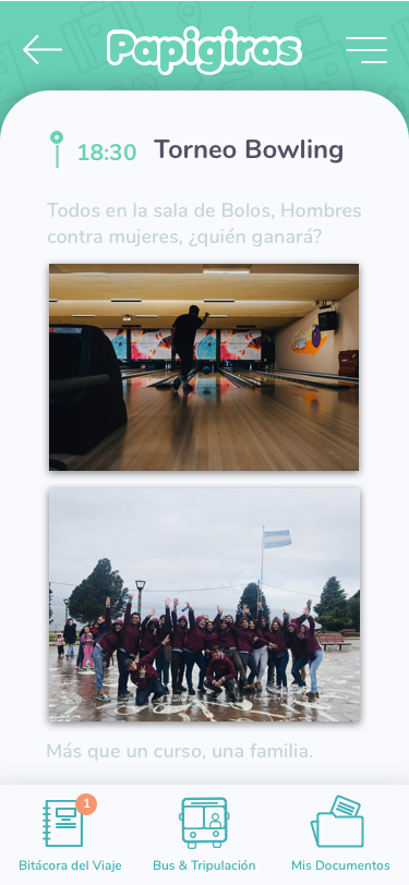 Detalle de una actividad de bowling con descripción y fotografías del grupo