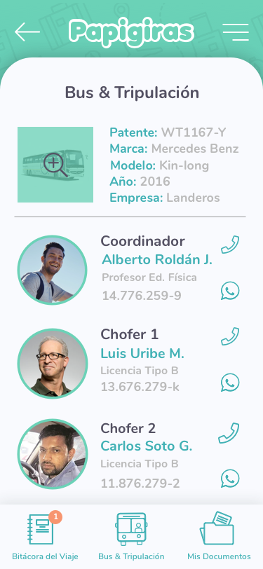 Información de bus y tripulación