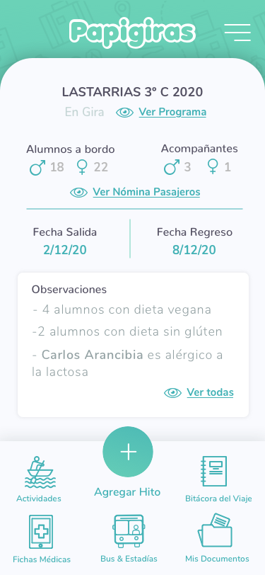 Panel del coordinador con acceso a fichas médicas